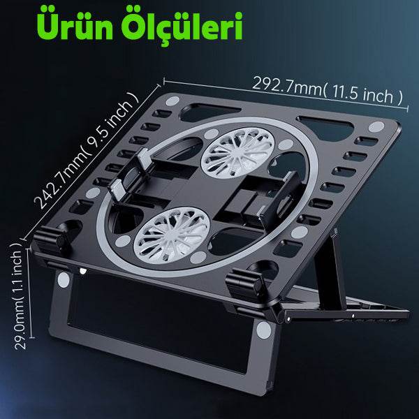 Çift fanlı katlanabilir yüksekliği ayarlanabilir laptop soğutma standı cj070 - G2F - KolayMagza