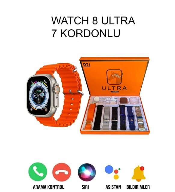 Dt1 7in1 49mm akıllı saat – 7 kordonlu, kılıflı, ios & android uyumlu - A2H - KolayMagza