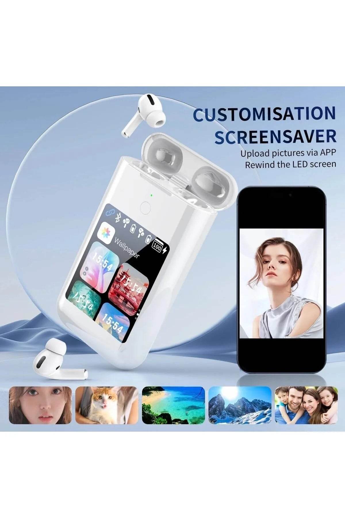 BUKU Carrying Treasure A98 - 3'ü 1 Arada Powerbank (8000mAh), TWS Bluetooth Kulaklık, AMOLED Dokunmatik Ekranlı Akıllı Cihaz - ANC Gürültü Engelleme, Telefon Şarj, Müzik ve Çağrı Kontrol - B2W - KolayMagza