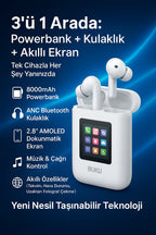BUKU Carrying Treasure A98 - 3'ü 1 Arada Powerbank (8000mAh), TWS Bluetooth Kulaklık, AMOLED Dokunmatik Ekranlı Akıllı Cihaz - ANC Gürültü Engelleme, Telefon Şarj, Müzik ve Çağrı Kontrol - B2W - KolayMagza KM Technology