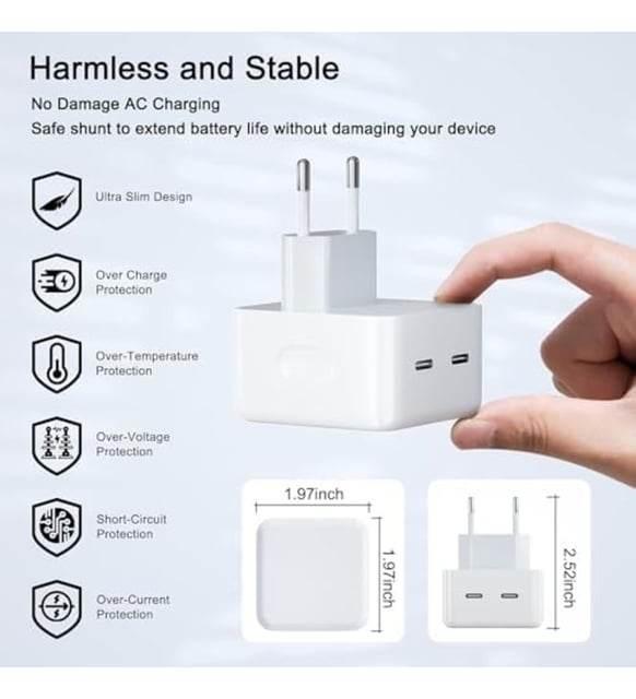 محول شحن سريع مزدوج USB-C بقوة 35 واط لأجهزة iOS وAndroid - S1i