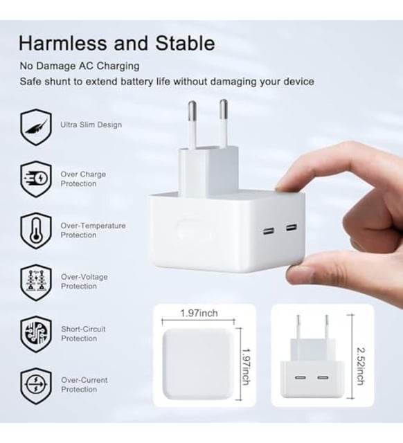 Logosuz 35w çift usb-c girişli ios android uyumlu hızlı şarj adaptör başlık - S1İ - KolayMagza