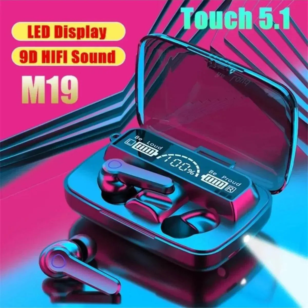 M19 mikrofonlu led göstergeli dokunmatik fenerli kulak içi powerbank özellikli bluetooth kulaklık - B1O - KolayMagza KM Technology