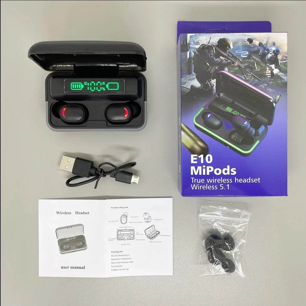 E10 mipods rgb ışıklı kulak içi led göstergeli 1000 mah powerbank özellikli bluetooth kulaklık - B1V - KolayMagza