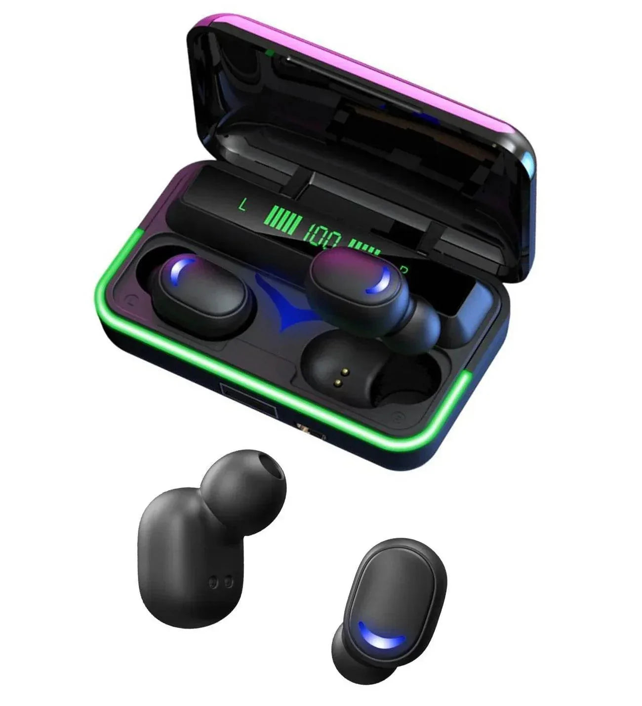 سماعة بلوتوث E10 mipods داخل الأذن مع إضاءة RGB ومؤشر LED سعة 1000 مللي أمبير مع باور بانك.