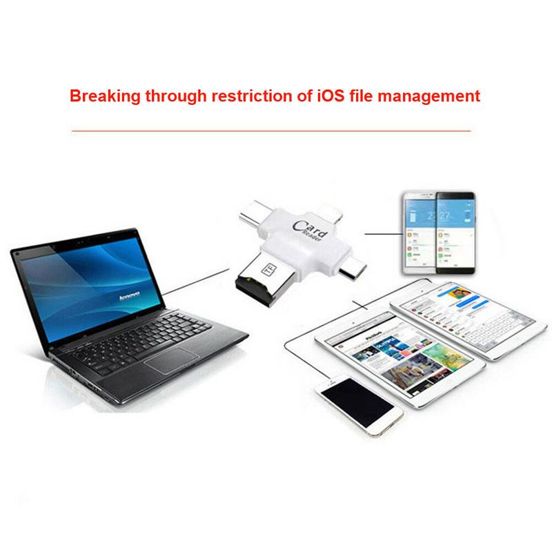 محول 4 في 1 متعدد بطاقات SD Raider OTG USB+USBC+USBMicro+Lightning