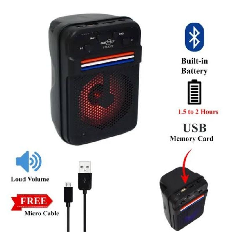 مكبر صوت بلوتوث GTS-1372 مزود بإضاءة LED ويدعم USB وبطاقة الذاكرة