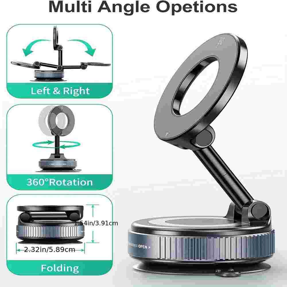 H520 vantuz emişli magnetik magsafeli telefon tutucu 360 derece döner ayarlanabilir açılı araç içi telefon tutucu - R2K - KolayMagza