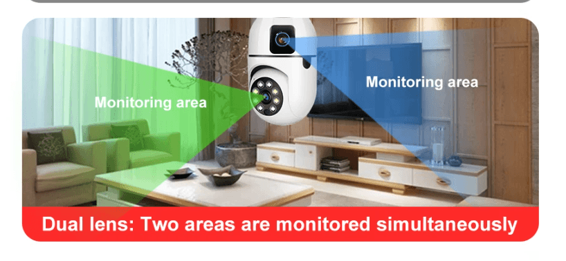 Wifi panorama Çift camera mikrofonlu 360 derece döner led ışıklı gece görüşlü full hd ampul kamera - G5J - KolayMagza