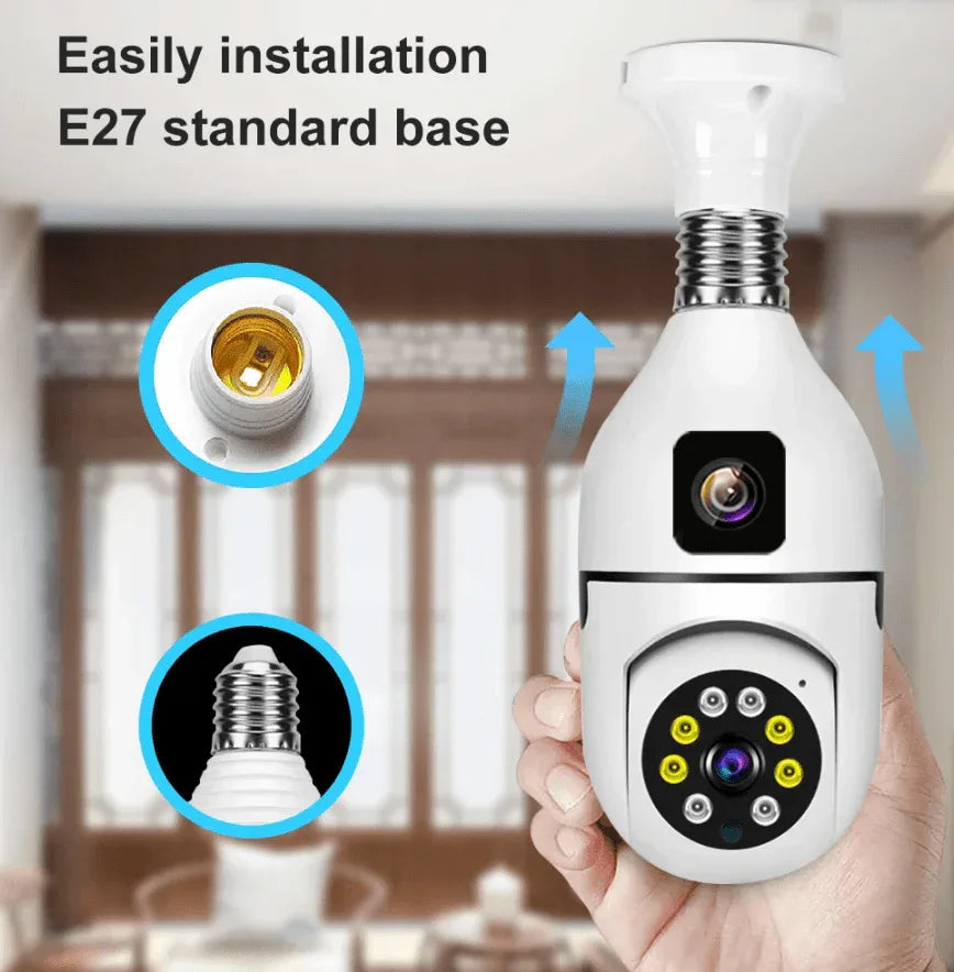 Wifi panorama Çift camera mikrofonlu 360 derece döner led ışıklı gece görüşlü full hd ampul kamera - G5J - KolayMagza KM Technology