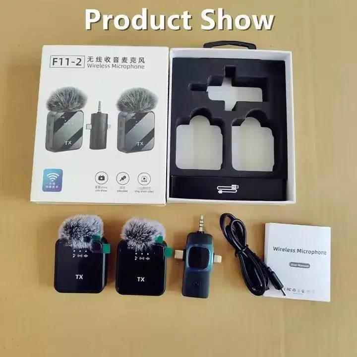 F11-2 kablosuz tx çift yaka mikrofonu | type-c + lightning + 3,5mm jak girişli | 3'ü 1 arada üniversal wireless mikrofon seti - G4A - KolayMagza KM Technology