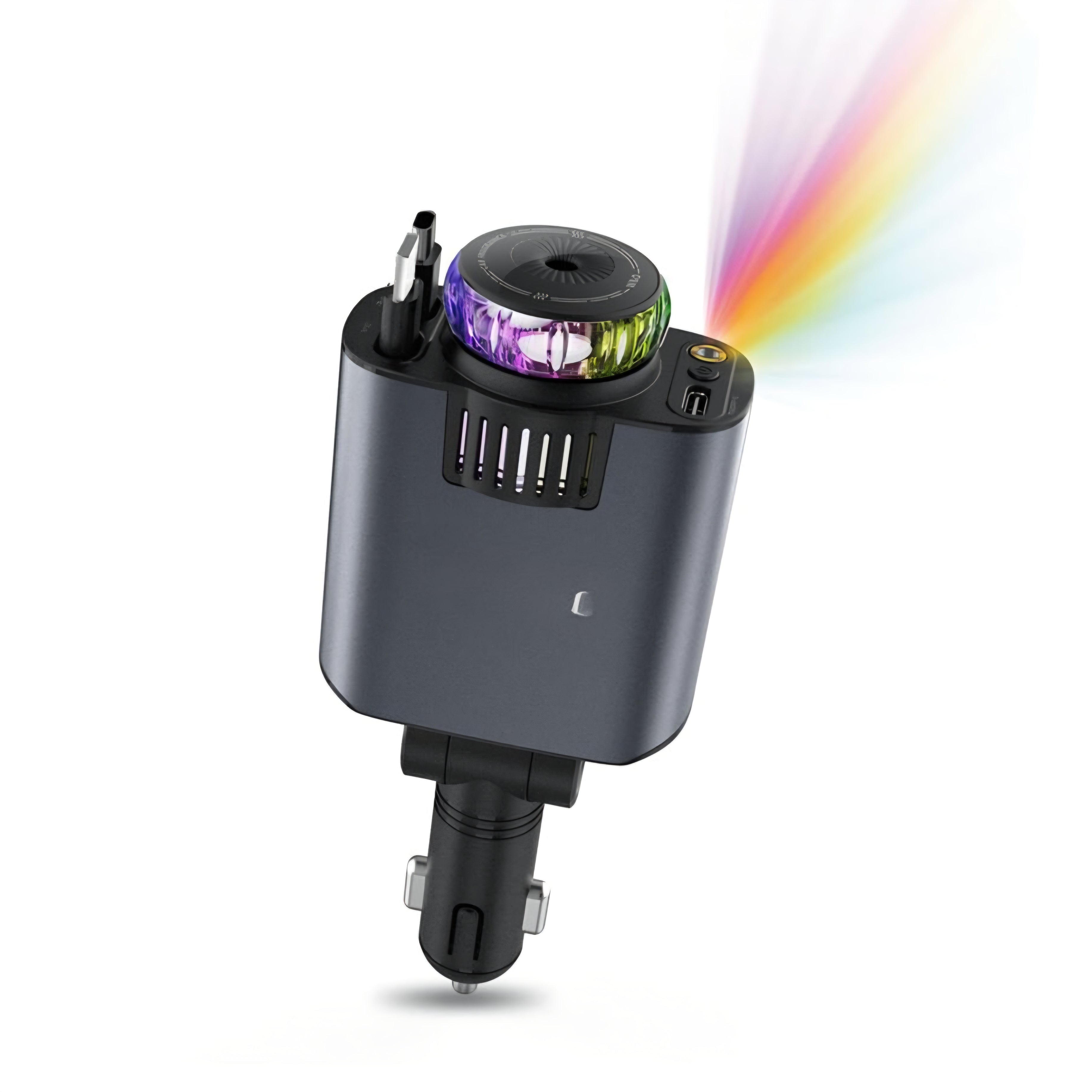 forefo Car C7 5in1 Çok Fonksiyonlu Akıllı Araç Şarj Cihazı - 45W PD 3.0 Fast Charge, Entegre Kablolu, Kokulu Difüzör, Atmosfer Işıklı, 180° Dönebilen Başlık