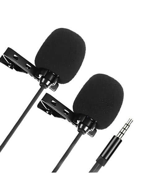 3.5mm aux jak girişli ikili kablolu çift yaka mikrofon 