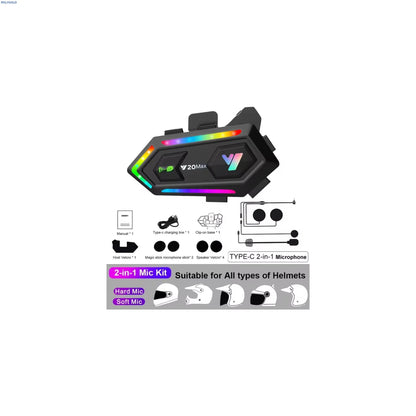 Y20 su geçirmez kask intercom 5.3v bluetoothlu stereo rgb ışıklı hd mikrofon ve müzik deneyimi - G5H
