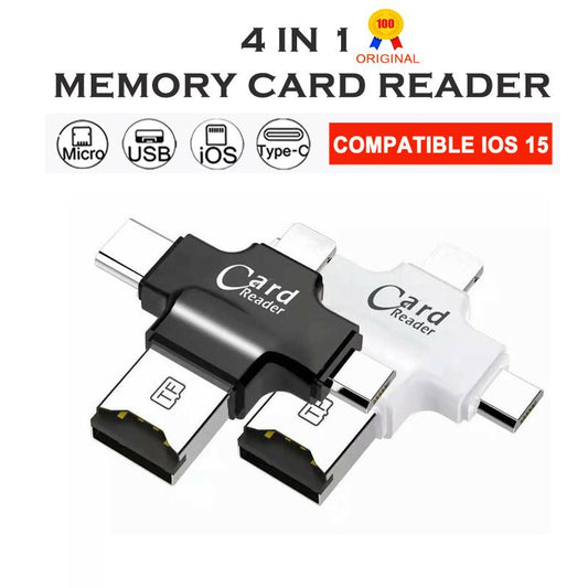محول 4 في 1 متعدد بطاقات SD Raider OTG USB+USBC+USBMicro+Lightning