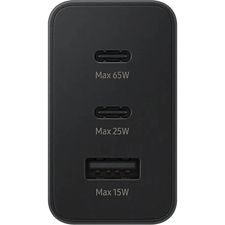 65W PD Üçlü Hızlı Şarj Adaptörü - Super Fast Charging Destekli, 2x Type-C 1x USB-A 3 Portlu Şarj Başlığı (Siyah) ÖZEL
