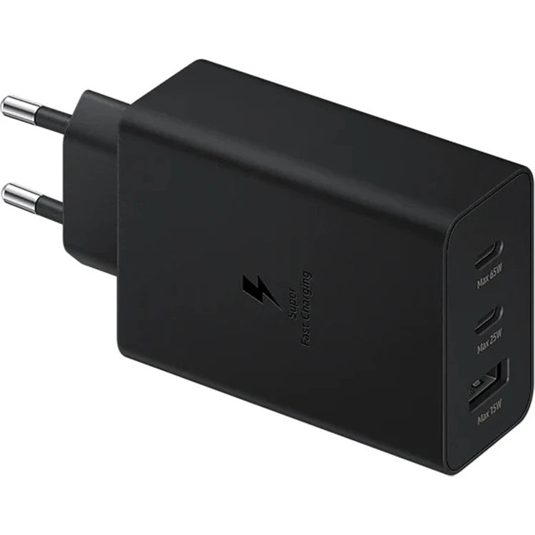 65W PD Üçlü Hızlı Şarj Adaptörü - Super Fast Charging Destekli, 2x Type-C 1x USB-A 3 Portlu Şarj Başlığı (Siyah) ÖZEL