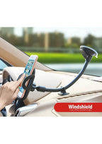 Dirsek destekli uzun yaylı kollu vantuzlu torpido ve cama takılabilir vakumlu 360 derece ayarlanabilir araç içi telefon tutucu - R2M - KolayMagza