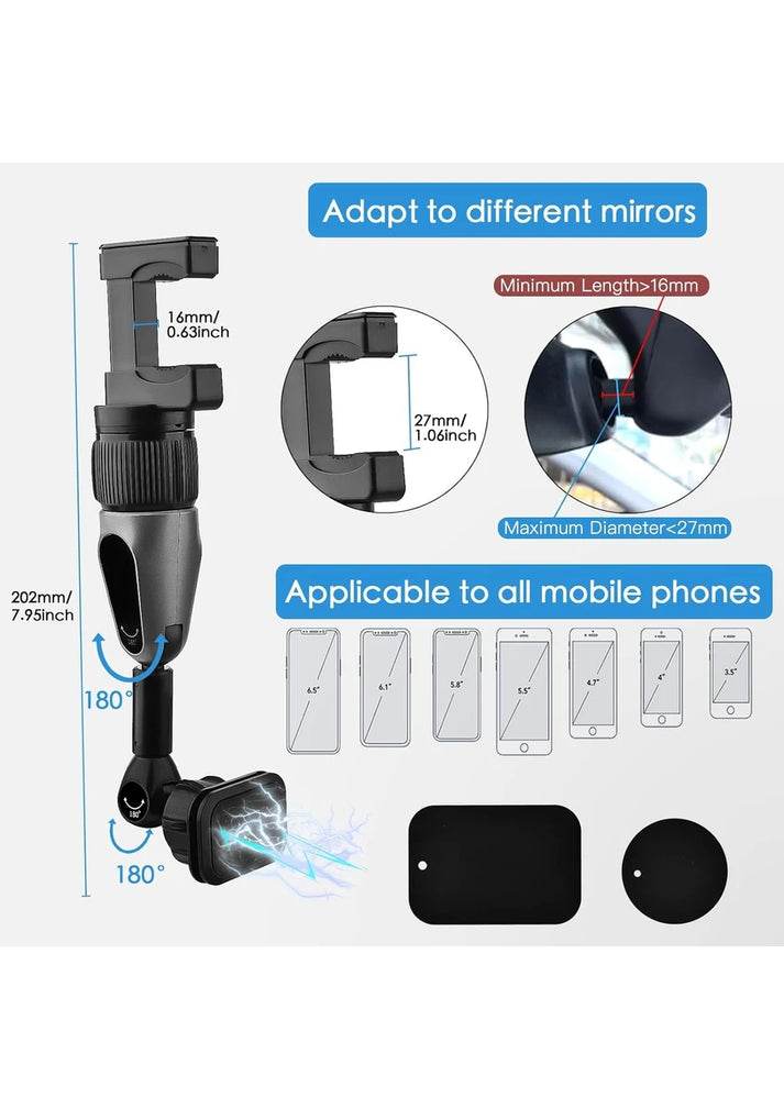 Rt-807 universal araç içi telefon tutucu | dikiz aynasına takılan, mıknatıslı, 360° ayarlanabilir klipsli sistem - R1Z - KolayMagza