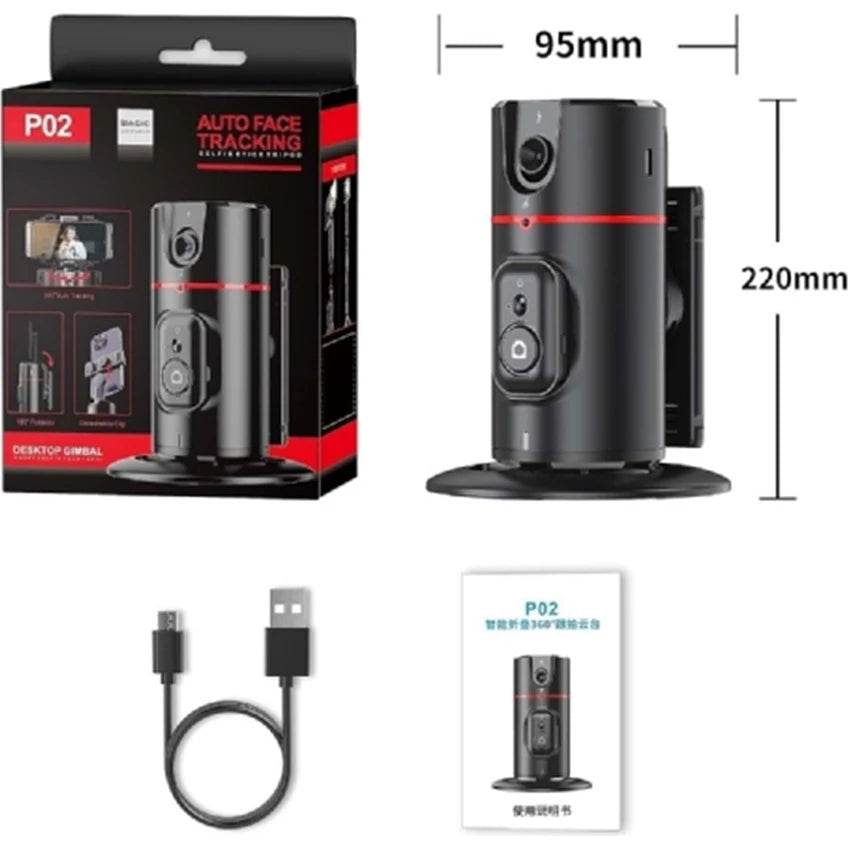 P02 360° akıllı gimbal sabitleyici | aı yüz takipli, kumandalı, kameralı, masaüstü tripod standlı, otomatik döner - G4O - KolayMagza