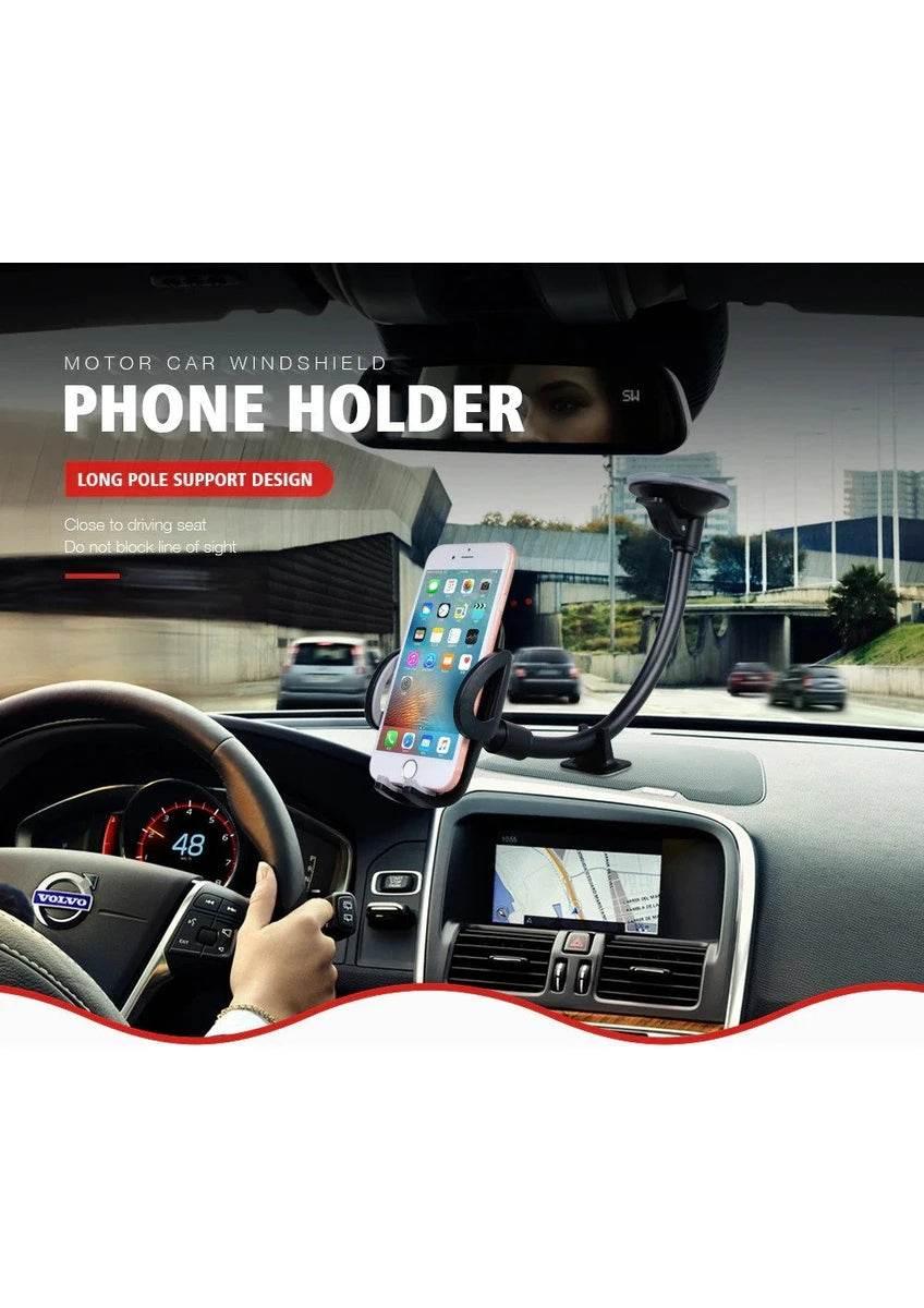 Dirsek destekli uzun yaylı kollu vantuzlu torpido ve cama takılabilir vakumlu 360 derece ayarlanabilir araç içi telefon tutucu - R2M - KolayMagza KM Technology