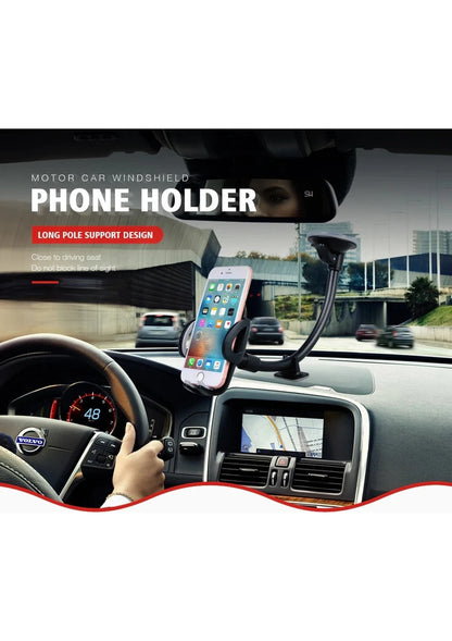 Elbow-supported, long spring-armed, suction cup, 360-degree adjustable vacuum in-car phone holder that can be attached to the dashboard and window - R2M