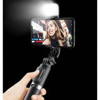 Q02s ışıklı selfie stick tripod | bluetooth kumandalı, katlanabilir, uzayabilir, 360° döner başlıklı telefon tutucu - G4N - KolayMagza KM Technology