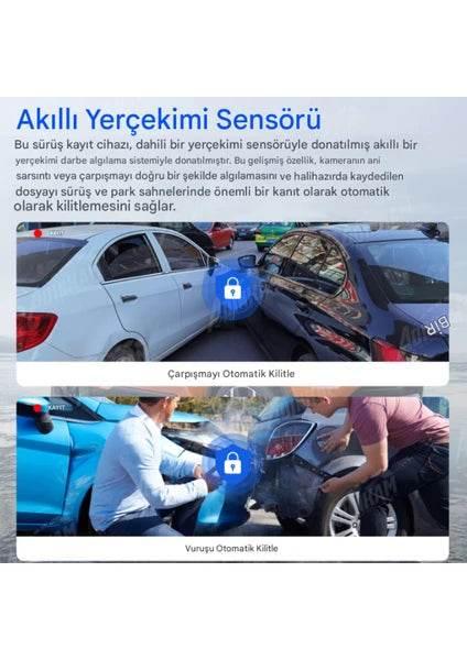 K17 ARAÇ İÇİ kamera EKRANLI 4K UHD ÖN-ARKA-İÇ KAMERA Gece Görüş, Çift Lens Dashcam Kayıt - G6R - KolayMagza KM Technology