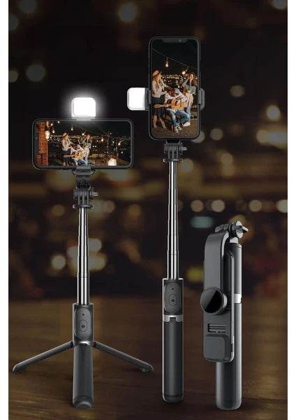 Q02s ışıklı selfie stick tripod | bluetooth kumandalı, katlanabilir, uzayabilir, 360° döner başlıklı telefon tutucu - G4N - KolayMagza