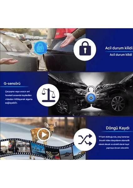 K17 ARAÇ İÇİ kamera EKRANLI 4K UHD ÖN-ARKA-İÇ KAMERA Gece Görüş, Çift Lens Dashcam Kayıt - G6R - KolayMagza KM Technology