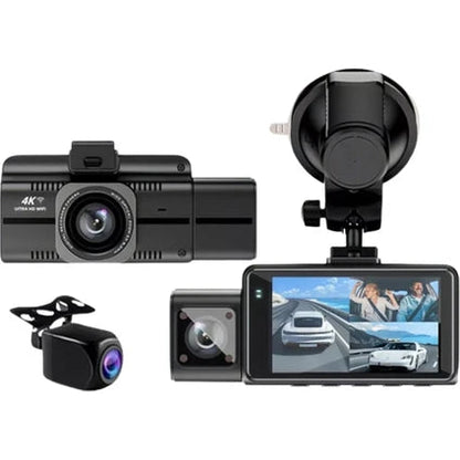 F6 4K 1080P Monitörlü Gece Görüşlü 3 Kanal WİFİ/GPS li döngü kayıtlı Araç Iç Dış Kamera - G6T