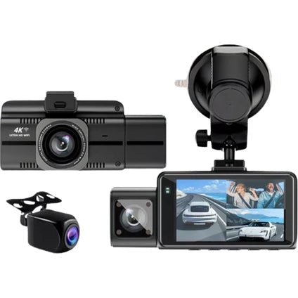 F6 4K 1080P Monitörlü Gece Görüşlü 3 Kanal WİFİ/GPS li döngü kayıtlı Araç Iç Dış Kamera - G6T