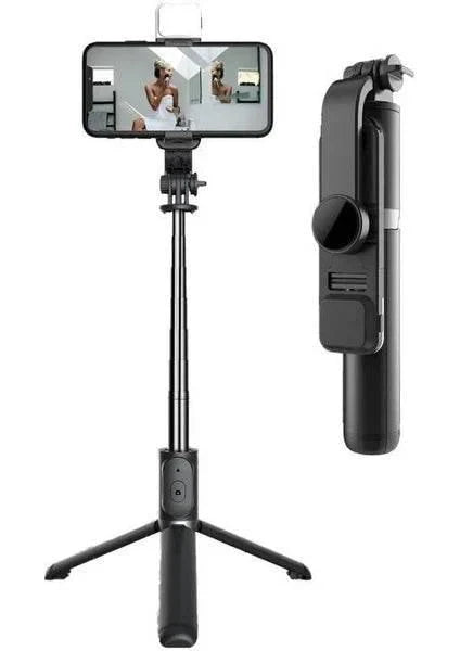 Q02s ışıklı selfie stick tripod | bluetooth kumandalı, katlanabilir, uzayabilir, 360° döner başlıklı telefon tutucu