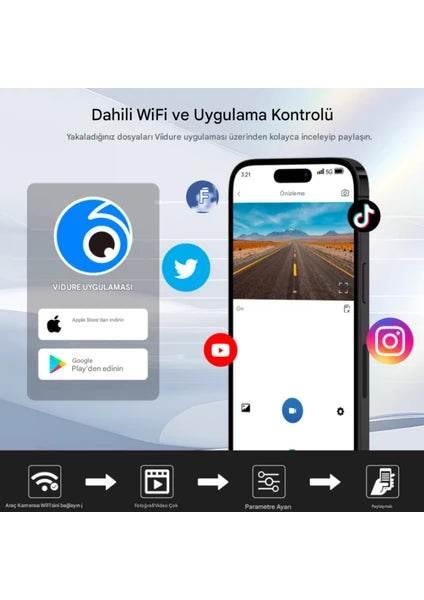 K17 ARAÇ İÇİ kamera EKRANLI 4K UHD ÖN-ARKA-İÇ KAMERA Gece Görüş, Çift Lens Dashcam Kayıt - G6R - KolayMagza KM Technology