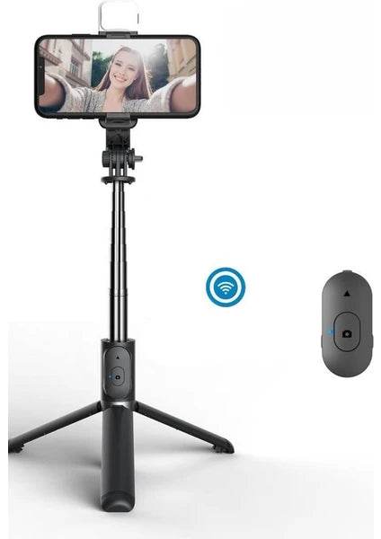 Q02s ışıklı selfie stick tripod | bluetooth kumandalı, katlanabilir, uzayabilir, 360° döner başlıklı telefon tutucu - G4N - KolayMagza