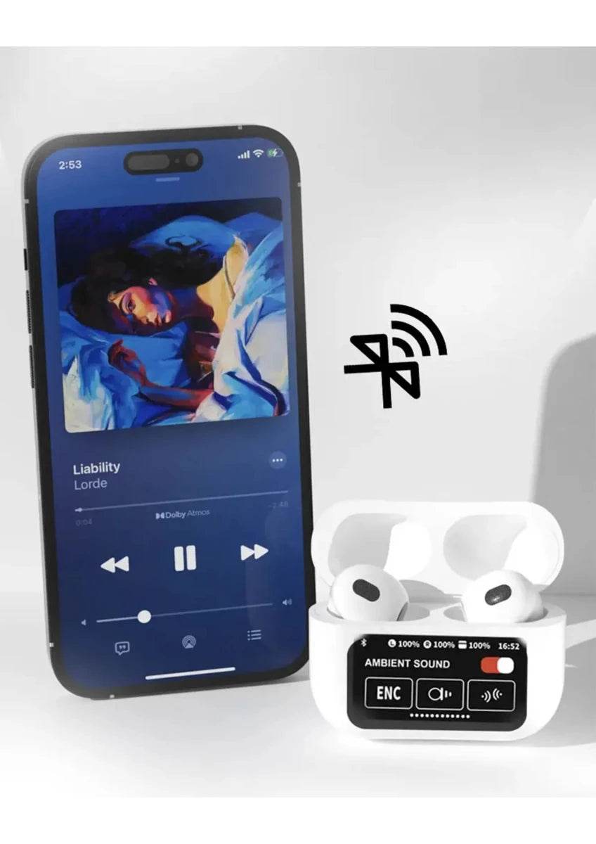 Ekranlı airpods 3.nesil ANC ENC modlu mikrofonlu dokunmatik kulak içi bluetooth kulaklık t12 - B3H - KolayMagza