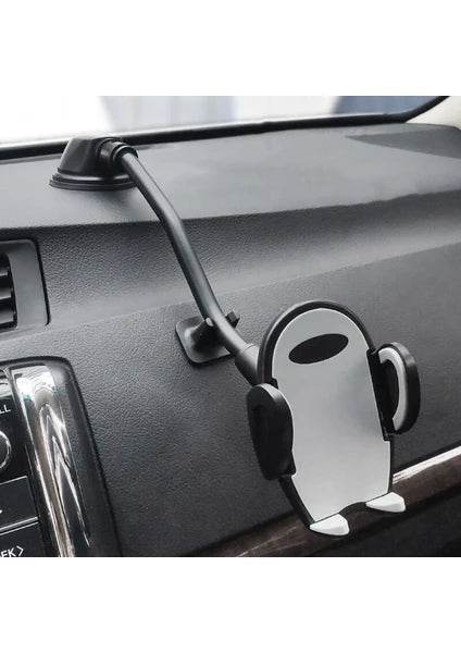 Dirsek destekli uzun yaylı kollu vantuzlu torpido ve cama takılabilir vakumlu 360 derece ayarlanabilir araç içi telefon tutucu - R2M - KolayMagza