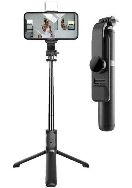 Q02s ışıklı selfie stick tripod | bluetooth kumandalı, katlanabilir, uzayabilir, 360° döner başlıklı telefon tutucu - G4N - KolayMagza