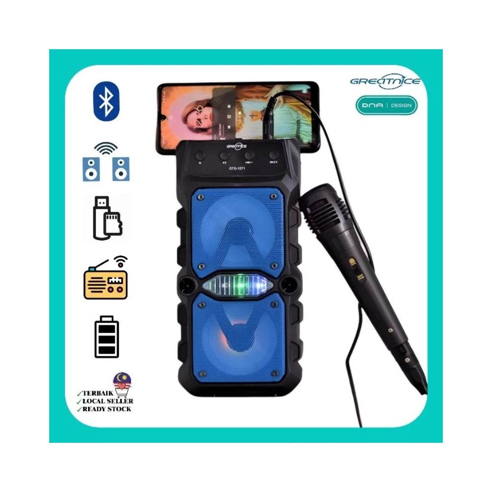 Mikrofonlu çift hoparlörlü ışıklı fm radio usb sd kart bluetooth hoparlör gts-1571 - H3H - KolayMagza