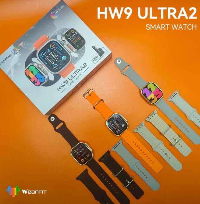 ساعة ذكية Hw9 ultra2 مقاس 49 مم مزودة بشاشة AMOLED و3 أحزمة متوافقة مع نظامي iOS وأندرويد - A2Z