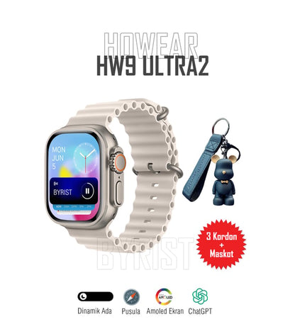 Hw9 ultra2 49mm amoled ekranlı 3 kordonlu ios android uyumlu akıllı saat - A2Z