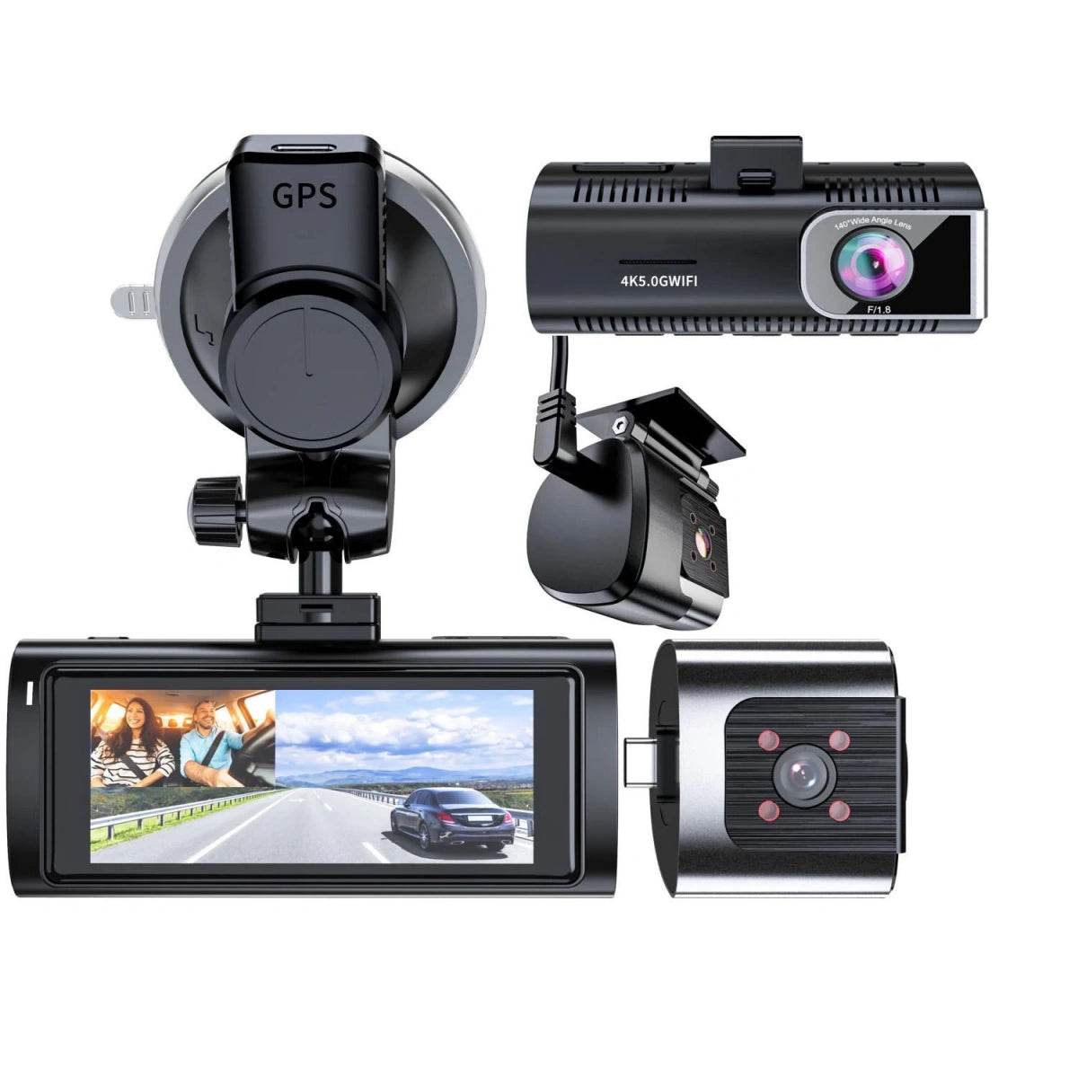 K17 ARAÇ İÇİ kamera EKRANLI 4K UHD ÖN-ARKA-İÇ KAMERA Gece Görüş, Çift Lens Dashcam Kayıt - G6R - KolayMagza