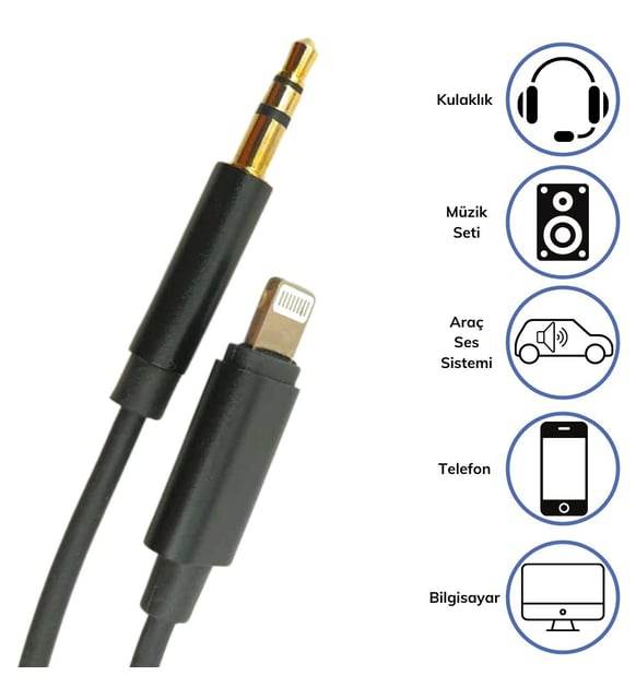 Lightning 3.5mm aux dönüştürücü 1m ses kablosu - D1C - KolayMagza
