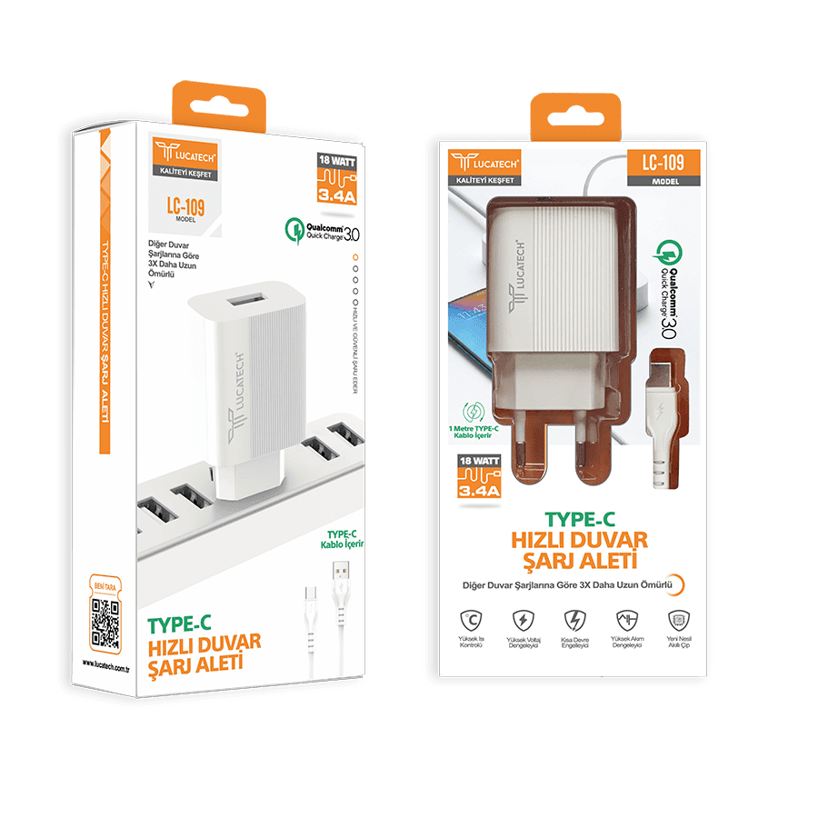 Lc-109 usb typec turbo destekli şarj seti 3,4a 18w - S2E - KolayMagza