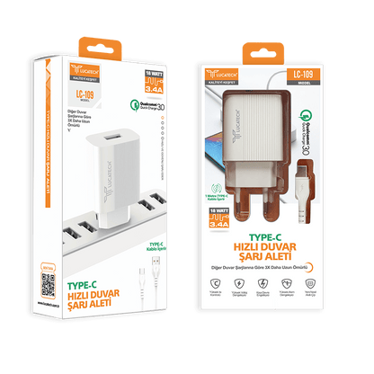 Lc-109 usb typec turbo destekli şarj seti 3,4a 18w kolaymagza ,klolay magza, km , km tech, km technology, toptan telefon aksesuarları, toptan, Kolaymagza, KolayMazga, KM technology, KM tech, toptan gsm, toptan ürünler, e-ticaret toptan, eminönü toptan, tahtakale, tahtakale toptan