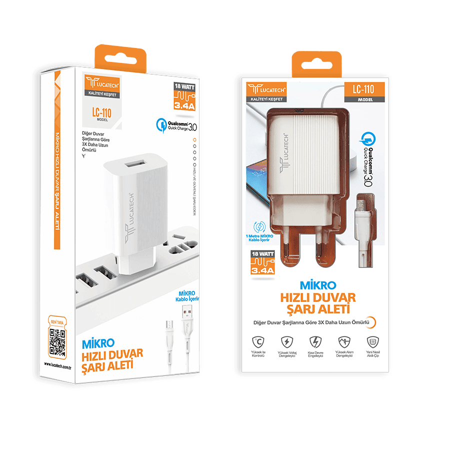 Lc-110 usb mikro şarj seti 3,4a 18w - S2W - KolayMagza