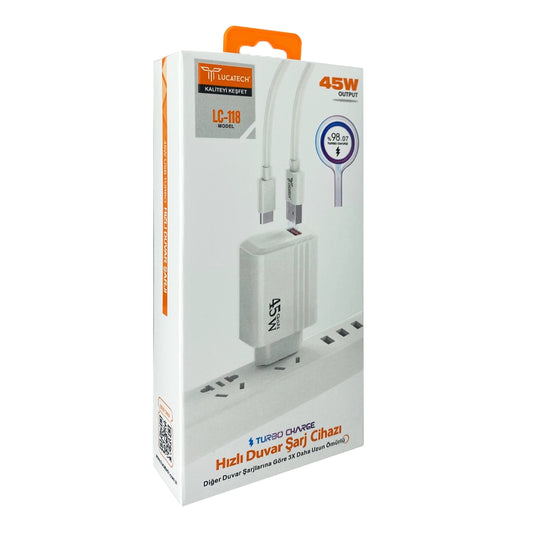 Lc-118 usb typeC saniyeli turbo destekli şarj seti 45W