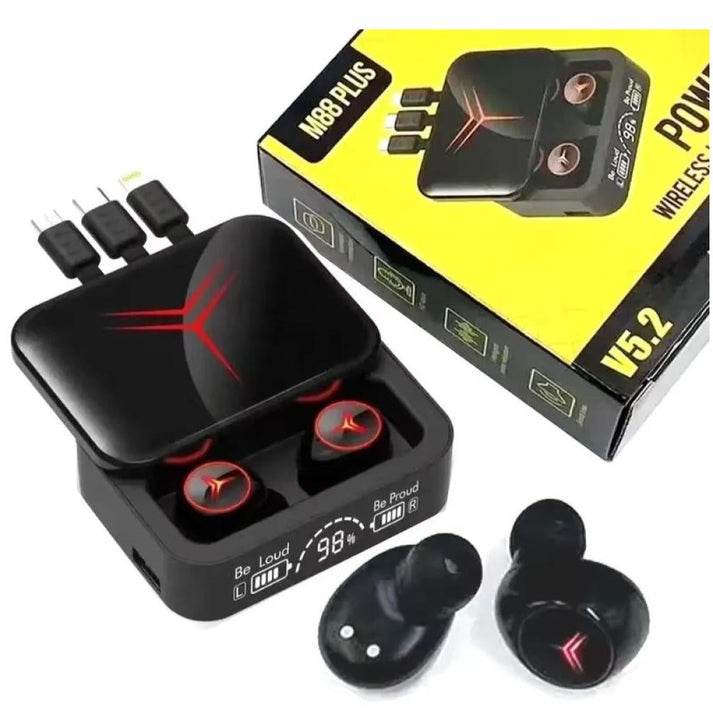 M88 Şarj Göstergeli 2000 mah kendisinden kablolu Powerbank Özellikli Bluetooth Kablosuz Kulakiçi Kulaklık - B3E - KolayMagza