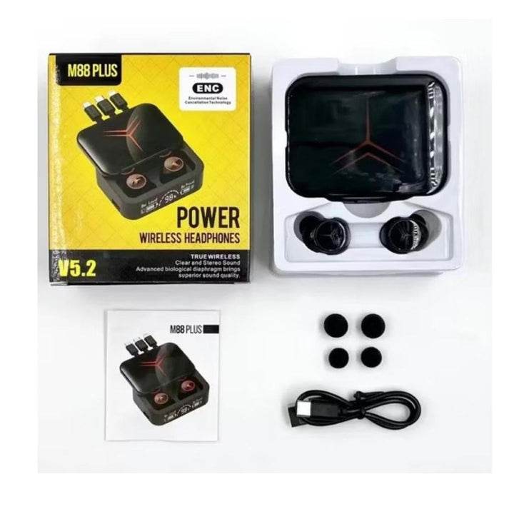 M88 Şarj Göstergeli 2000 mah kendisinden kablolu Powerbank Özellikli Bluetooth Kablosuz Kulakiçi Kulaklık - B3E - KolayMagza