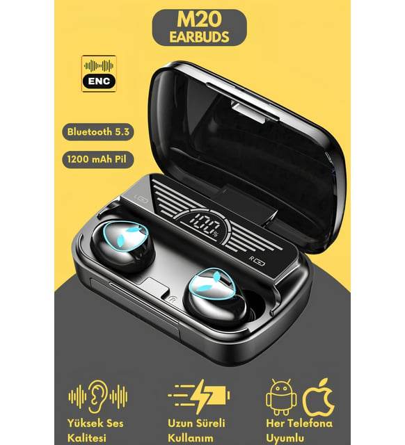 M20 enc özellikli göstergeli dokunmatik ios android uyumlu bluetoth kulaklık - B2H - KolayMagza